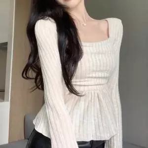 골지 스퀘어넥 슬림 셔링 데이트룩 모임룩 티셔츠 WFLX684