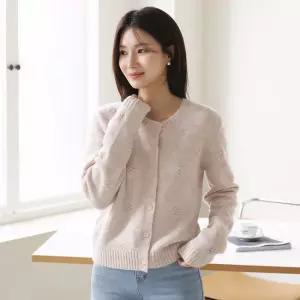 우먼피비지 잔잔 플라워 포인트 라운드 니트 가디건_3color
