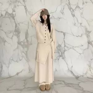 [하프클럽/]여성용 따뜻한 니트 가디건과 롱스커트 세트 가을겨울용