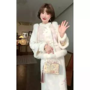 겨울 여자정장세트 부드러운 퍼 칼라 조끼 원피스 세트 ible4