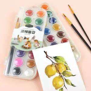 미술 16색 물감 그림 수채화 세트 고체 핑크풋 고체물감 미술파레트 어린이물감