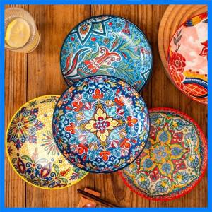 7 인치 보헤미안 세라믹 접시 높은 외관 수준 홈 크리 에이 티브 접시 접시 과일 접시 스테이크 접시 깊은