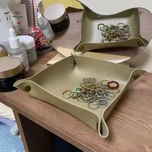 데스크 소품정리 가죽 트레이 베이지 소