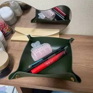 데스크 소품정리 가죽 트레이 아미그린 대