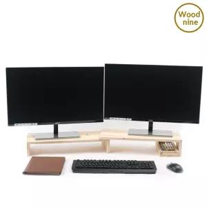 우드나인 원목 듀얼 모니터받침대 1단선반 모대 거치대 노트북 컴퓨터 수납정리함 데스크
