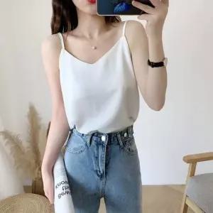 쉬폰끈나시 여자 데일리 브이넥 쉬폰 끈나시 233