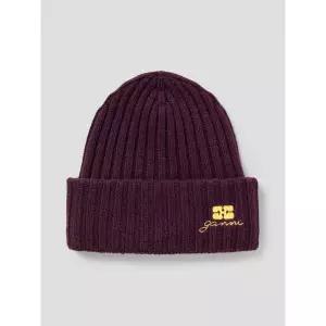 GANNI Core Future Wool Knit Beanie - Wine 844069