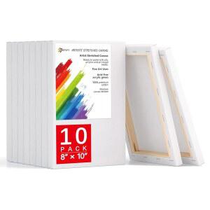 그림을 그리기 위한 Simetufy 8x10인치 스트레치 캔버스, 아크릴 페인트나 오일을 사용한 100% 면 전문가용 블랭크 아트 캔버스 10팩 (프 라임)