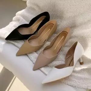 소가죽 소프트라인 포인티드토 미들힐 스틸레토힐 펌프스힐 6SS