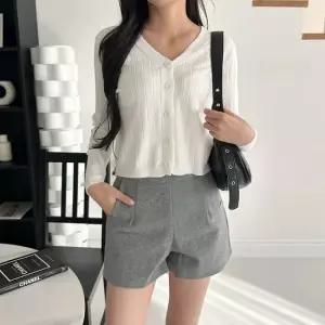 비욘드라이프 브이넥 골지 세미크롭 가디건 1001317