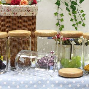 화이트 우드 커버 유리병 모음/밀폐용기 유리 용기