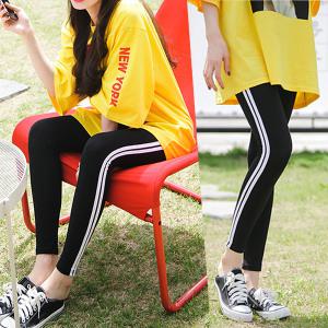 여성 빅사이즈 면스판 두줄 배색 라인 스포츠 레깅스_6033