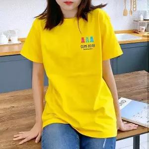 [험블스튜디오] 라운드넥 오버핏 구미베어 로고반팔티 노랑 (S5534578)