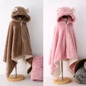 [보리보리/리틀맘]아동 곰돌이 밍크 망토 후드담요 똑딱이 입는캠핑담요 넉넉한사이즈 초등