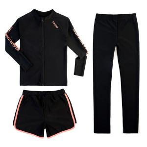 어린이 초등 중등 주니어 여아 수영복 긴팔 상의 반바지 레깅스 3종 세트 82 피치오렌지 래쉬가드