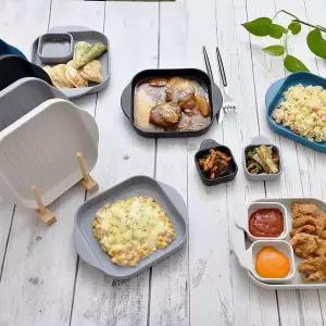 [NS홈쇼핑]국산 BPA FREE 사각 플레이트4P+앞접시2P(소스볼)/그릇 접시 캠핑 감성 플레이팅 디저트..