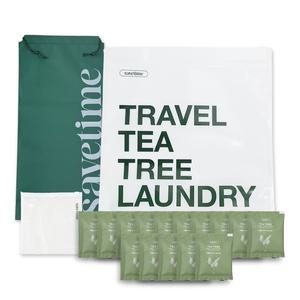 세이브타임 여행용 티트리 세탁키트 (세탁기 1개 + 티트리 세제 15개) 휴대용 간편빨래 여행세탁