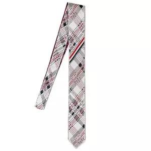 [명품] 25SS  사선 마드라스 체크 자카드 실크 니트 넥타이 화이트 MNL075K Y..