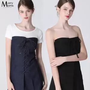 [하프클럽/모리모리스]리본끈 데님 미니 원피스