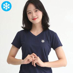 멋지군 쿨 브이넥 여성 반팔 쿨론 냉감 기능성 아이스티셔츠 빅사이즈 흰고양이 V넥 캐릭터자수