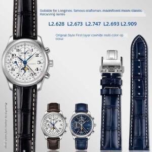 For Longines Masters Collection L3 L4 L2.628/L2.673 Watch Strap Cowhide Leather Butterfly Buckle wat