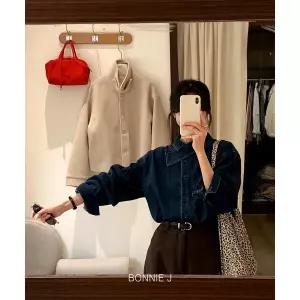 [하프클럽/]BONNIE J 여성 데님 셔츠 청남방 여성 데님 목 포인트 아우터 자켓