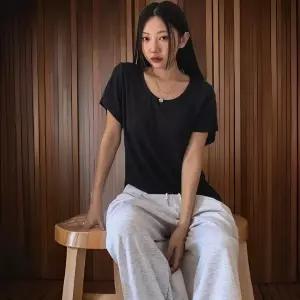 [하프클럽/]찰랑반팔티 바인딩 흰색 여성 기본 쭉티 스판 쫀득