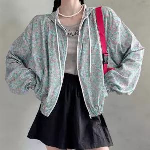 여성 우산룩 여름 자켓 플라워 방풍 퍼프 후드 집업