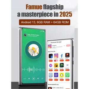 MP4 famue mp4 플레이어 안드로이드 13 6G 64G Wi Fi 7인치 휴대용 음악 블루투스 Google Play Store Spotify 무손실 비디오