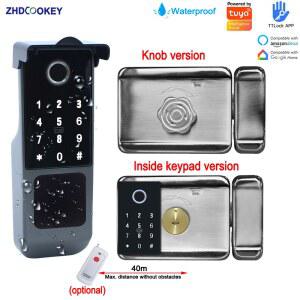도어락 방수 스마트 잠금 생체 인식 지문 RFID 카드 리더기 APP 원격 제어 손잡이 키패드 Tuya Wifi 또는 TT와 호환 가능