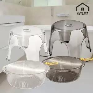 욕실 고리달린 세수대야 의자 세트 대형 투명화이트/그레이