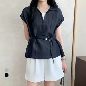 KARRA 레이어드롤업라인블라우스+벨트SET_A5M0897