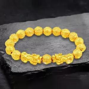 [지와이] 팔찌 24k 도금 비휴 염주 팔찌 사업운 금전운 액막이 육자진언 남자 여자 재물 소원 변색없는