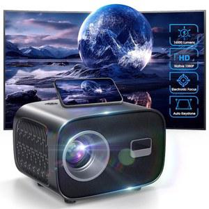 VIKEYUNVK 프로젝터, 200인치 화면의 전기 초점 미니 프로젝터 16000루멘, HD 1080P 휴대용 지원 키스톤 보정, 휴대폰/TV Stick/HDMI/USB 호환