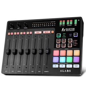 ALABS Fxcaster 오디오 인터페이스, 7가지 컨트롤이 있는 팟캐스트 장비, 프로 프리앰프가 믹서, 48V 팬텀 파워, 블루투스, 32 녹음, 스트리밍, 유튜브, 틱톡, PC, 기타를 위한 맞춤형 사운드 패드