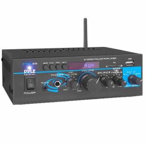파일 홈 오디오 블루투스 파워 앰프 시스템 - 2X40W 미니 듀얼 채널 믹서 사운드 스테레오 리시버 박스(RCA, USB, AUX, 헤드폰, 마이크 입력, 극장, 홈 엔터테인먼트, 스튜디오 사용, PTAU23 포함)