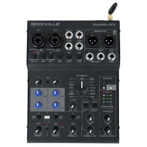 팟캐스트 및 홈 레코딩을 위한 USB 인터페이스, 블루투스, 24비트 FX, 팬텀 파워가 포함된 Rockville ROCKMIX 6FX 6채널 믹서