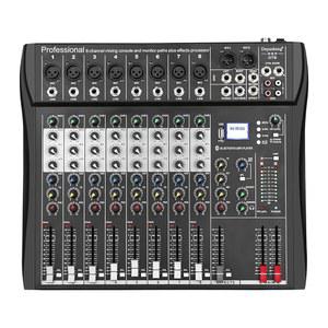 디푸셩 DT8 프로페셔널 믹서 사운드 보드 콘솔 8채널 데스크 시스템 인터페이스 디지털 USB 컴퓨터 MP3 입력 48V 팬텀 파워 스테레오 DJ 스튜디오 FX 스틸 섀시, 블랙