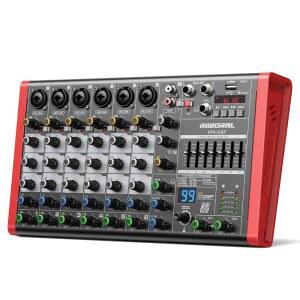 8채널 오디오 인터페이스 사운드 보드 믹싱 콘솔 XLR 1/4인치 잭 USB 블루투스 에코 지연 효과, 팟캐스트용 48V 팬텀 파워 스테레오 DJ 믹서 입력