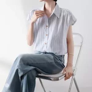 클라셰 (77까지)스트라이프셔링캡블라우스_B5M1270