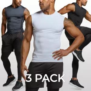 테슬라 기능성 컴프레션 나시 민소매 머슬핏 쿨링 베이스레이어 3팩