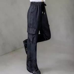 여성 기모 안감 포켓 카고 청바지 와이드 팬츠