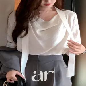 (2way연출/하객룩저격템) 로즐리 타이 드레이프 긴팔 블라우스 bs8494