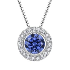 YL 라운드 헤일로 목걸이 스털링 실버 솔리테어 펜던트 여성용 탄생석 주얼리