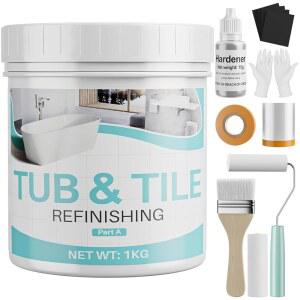 타일 페인트 35온스 욕조 타일 페인트 리파이닝 키트 도구 경화제 포함 조리대 욕실 욕조 주방 싱크대 반유광 흰색 저취 50 55평방피트에 사용하기 쉽습니다