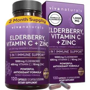 비바 내츄럴스 삼부커스 엘더베리 1000mg 캡슐 비타민 C 아연 비타민 D3