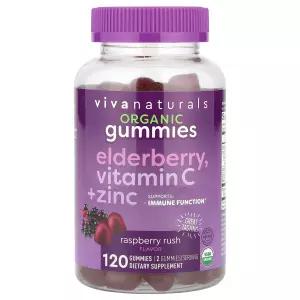 유기농 엘더베리 비타민 C + 아연 구미 라즈베리 러쉬 120 구미 120정