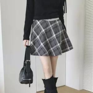 여성 러블리 랩 격자 체크 플레어 미니 스커트