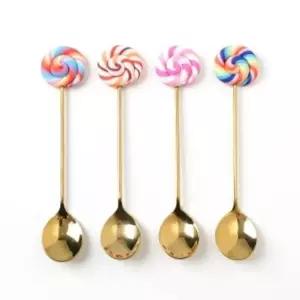 달콤 롤리팝 티스푼 4P세트 골드 케이크 디저트스푼 (WC7D717)