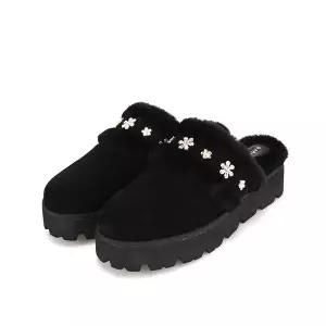 [BABARA]바바라 소가죽 꽃 큐빅 장식 퍼 여성 블로퍼 4cm_BBH547